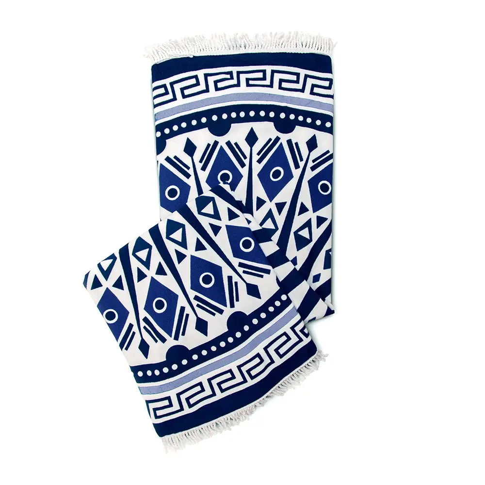 Round Beach Towel - Blue and White Mandala Pattern