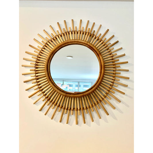 60cm Round Sun/Flower Rattan Circular Accent Mirror - #EH-0503