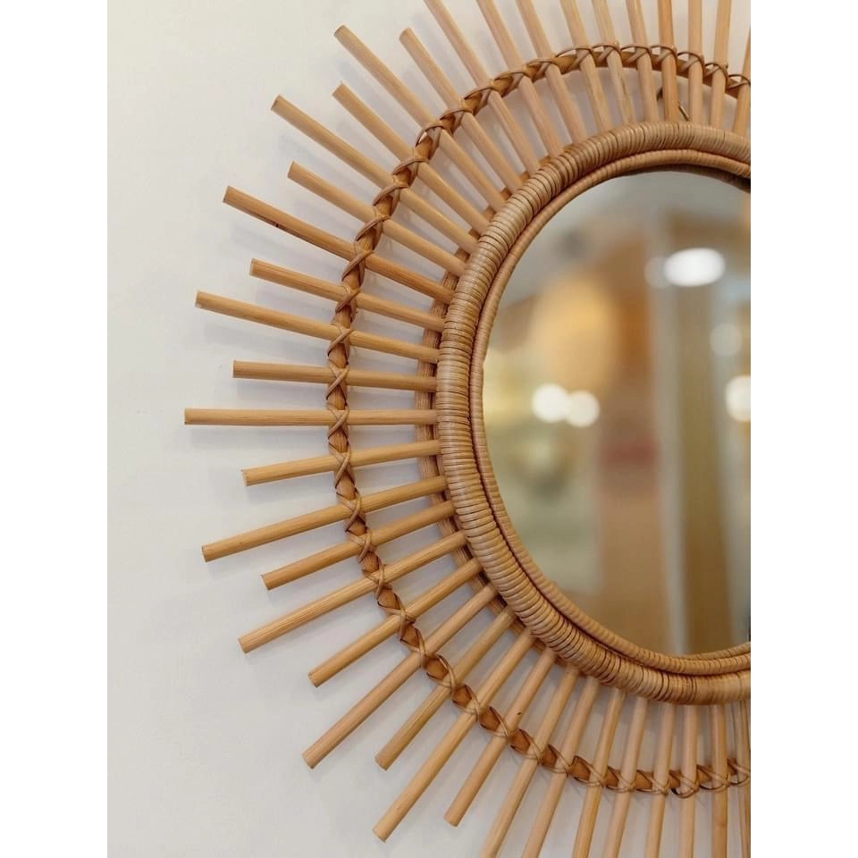60cm Round Sun/Flower Rattan Circular Accent Mirror - #EH-0503