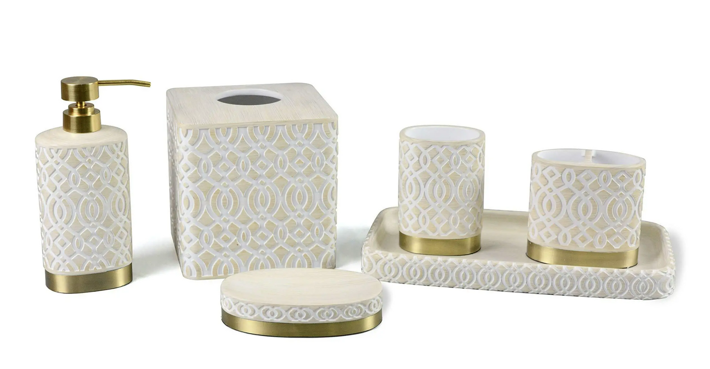 6 Piece Gold White Poly Resin Bathroom Accessory Set - #EH-0411
