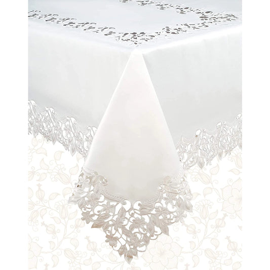 Table Cloth Cover Rectangle with Embroidery - WHITE - #EH-0409