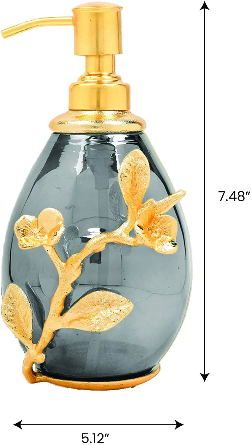 Glass Soap Dispenser Black Luster Gold Finish Brass Branch - #EH-0404