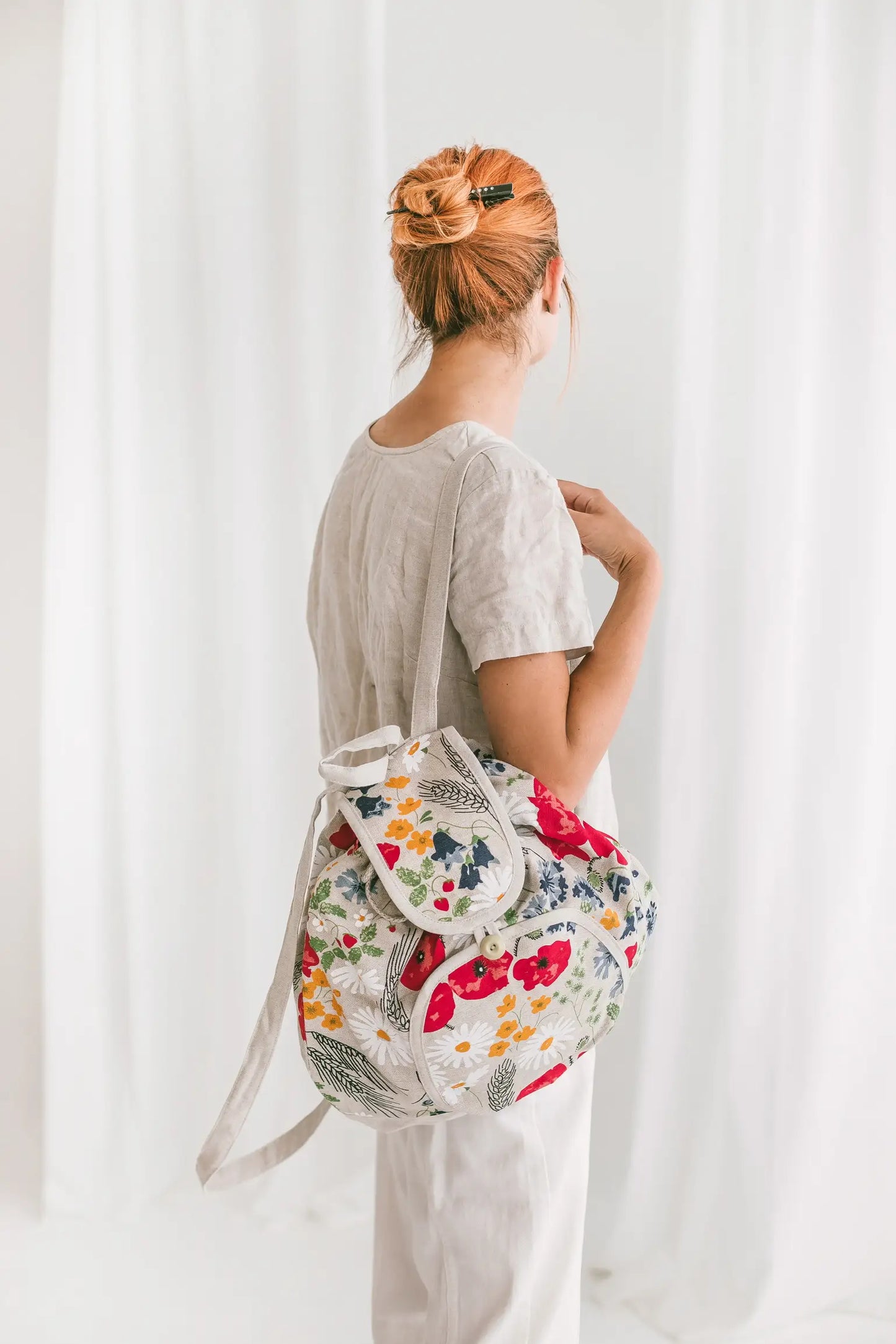 Linen Backpack • Women’s Boho Rucksack WILDFLOWERS